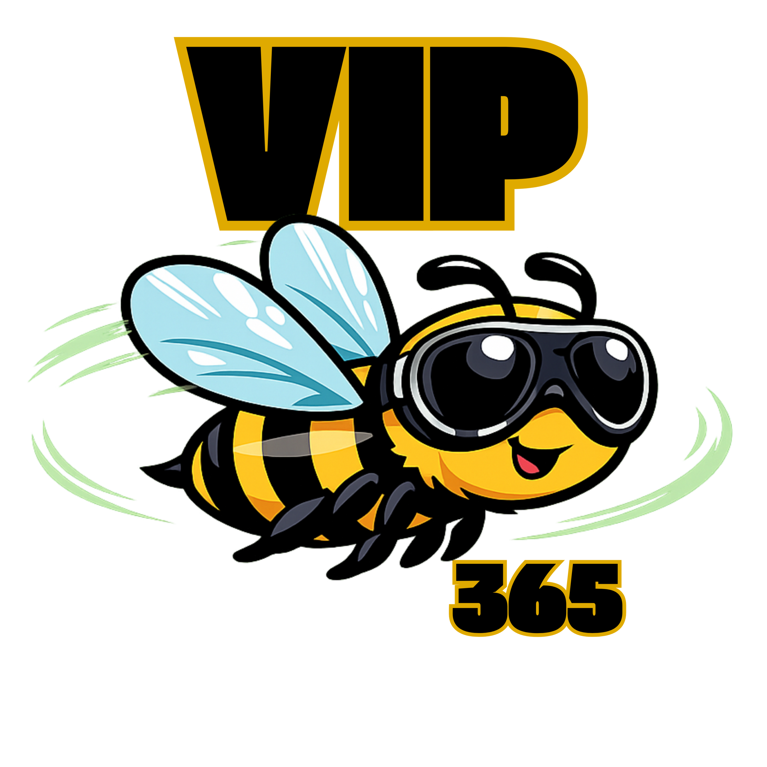 Coole Biene mit Fliegerbrille und Schriftzug VIP als Symbol für den Premium-Status von bee-id